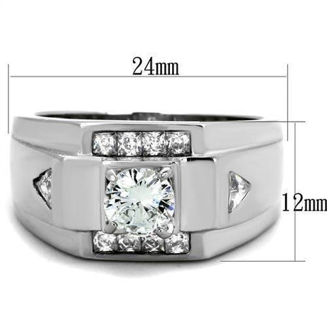 High polished (no plating) Stainless Steel Ring with AAA Grade CZ  in Clear