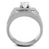 High polished (no plating) Stainless Steel Ring with AAA Grade CZ  in Clear