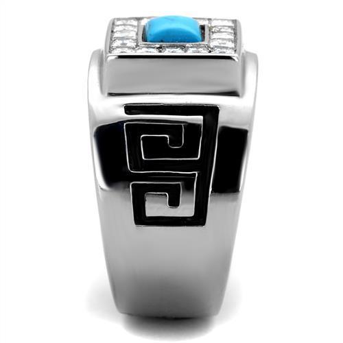 High polished (no plating) Stainless Steel Ring with Synthetic Turquoise in Sea Blue