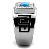 High polished (no plating) Stainless Steel Ring with Synthetic Turquoise in Sea Blue
