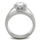 High polished (no plating) Stainless Steel Ring with AAA Grade CZ  in Clear