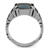 High polished (no plating) Stainless Steel Ring with Synthetic Synthetic Glass in Jet