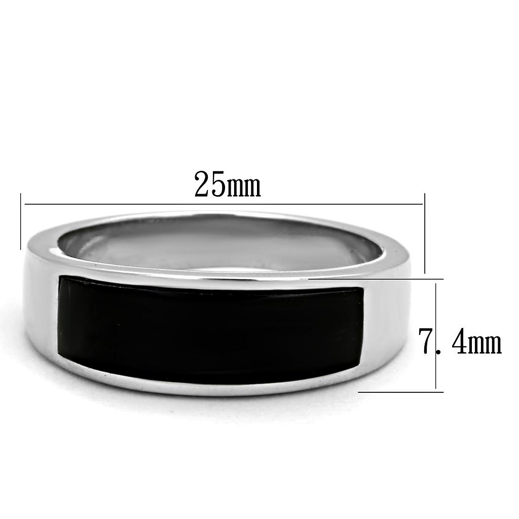 High polished (no plating) Stainless Steel Ring with Synthetic Onyx in Jet
