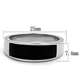 High polished (no plating) Stainless Steel Ring with Synthetic Onyx in Jet