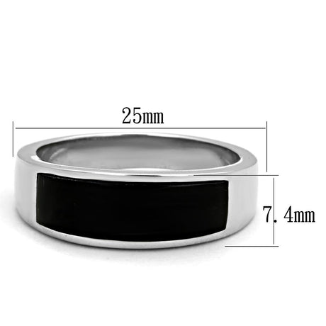High polished (no plating) Stainless Steel Ring with Synthetic Onyx in Jet