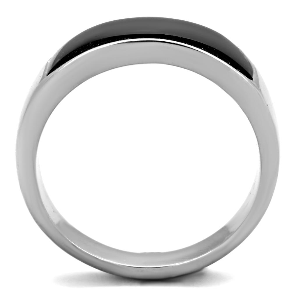 High polished (no plating) Stainless Steel Ring with Synthetic Onyx in Jet