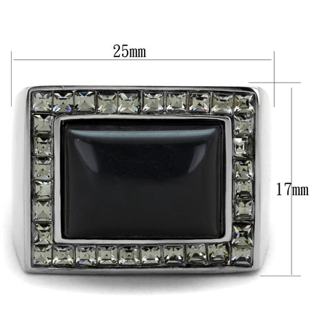 High polished (no plating) Stainless Steel Ring with Synthetic Cat Eye in Smoked Quartz