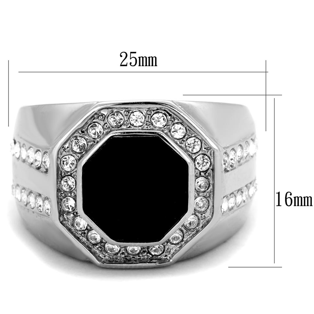 High polished (no plating) Stainless Steel Ring with Top Grade Crystal  in Clear