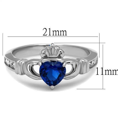 High polished (no plating) Stainless Steel Ring with Synthetic Spinel in London Blue