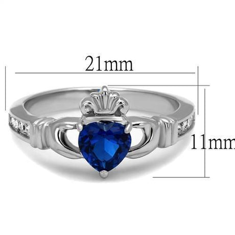 High polished (no plating) Stainless Steel Ring with Synthetic Spinel in London Blue