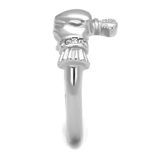 High polished (no plating) Stainless Steel Ring with Top Grade Crystal  in Clear