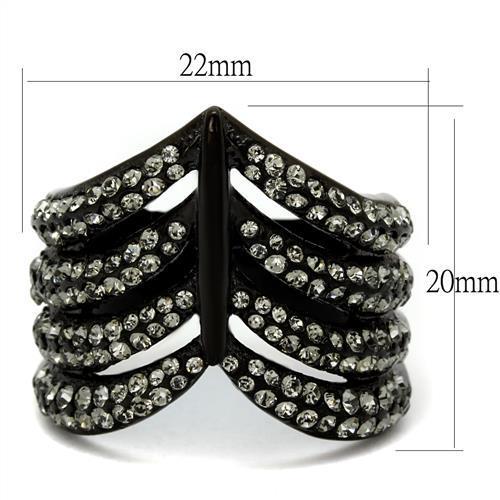 IP Black(Ion Plating) Stainless Steel Ring with Top Grade Crystal  in Black Diamond