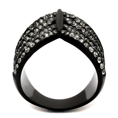 IP Black(Ion Plating) Stainless Steel Ring with Top Grade Crystal  in Black Diamond