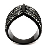 IP Black(Ion Plating) Stainless Steel Ring with Top Grade Crystal  in Black Diamond