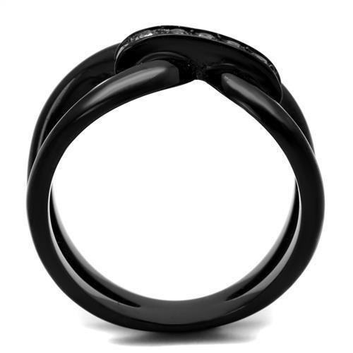 IP Black(Ion Plating) Stainless Steel Ring with Top Grade Crystal  in Black Diamond