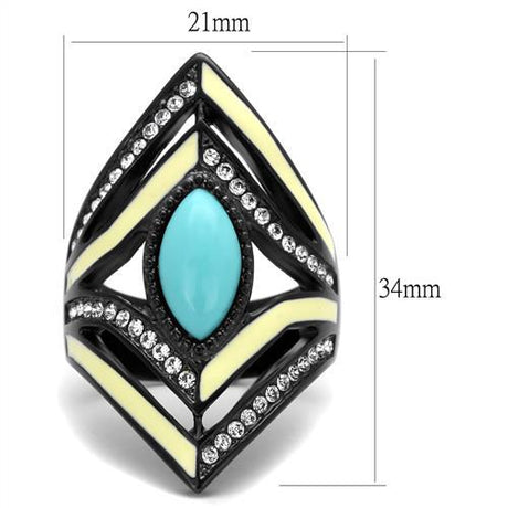 IP Black(Ion Plating) Stainless Steel Ring with Synthetic Turquoise in Sea Blue