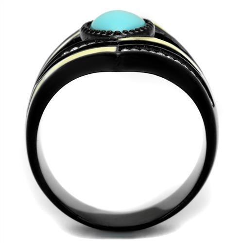 IP Black(Ion Plating) Stainless Steel Ring with Synthetic Turquoise in Sea Blue