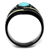 IP Black(Ion Plating) Stainless Steel Ring with Synthetic Turquoise in Sea Blue