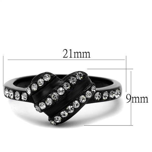 IP Black(Ion Plating) Stainless Steel Ring with Top Grade Crystal  in Black Diamond