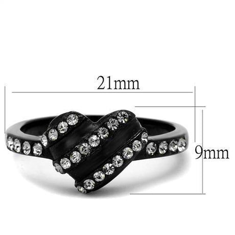 IP Black(Ion Plating) Stainless Steel Ring with Top Grade Crystal  in Black Diamond