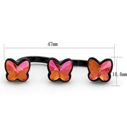 IP Black(Ion Plating) Stainless Steel Ring with Top Grade Crystal  in Rose