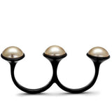 IP Black(Ion Plating) Stainless Steel Ring with Synthetic Pearl in Metallic Light Gold