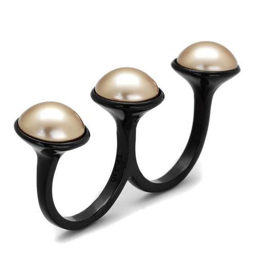 IP Black(Ion Plating) Stainless Steel Ring with Synthetic Pearl in Metallic Light Gold
