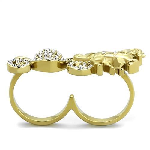 IP Gold(Ion Plating) Stainless Steel Ring with Top Grade Crystal  in Clear