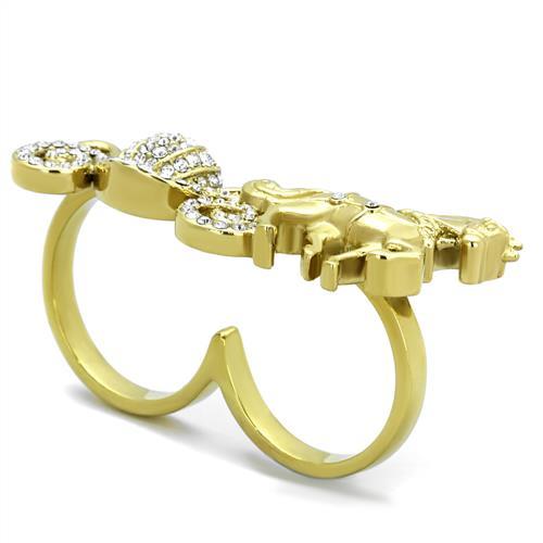 IP Gold(Ion Plating) Stainless Steel Ring with Top Grade Crystal  in Clear
