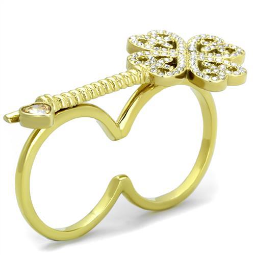 IP Gold(Ion Plating) Stainless Steel Ring with AAA Grade CZ  in Champagne