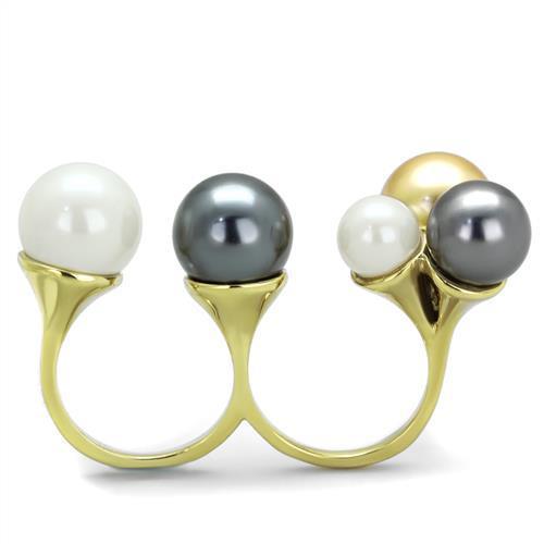 IP Gold(Ion Plating) Stainless Steel Ring with Synthetic Pearl in Multi Color