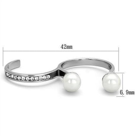 High polished (no plating) Stainless Steel Ring with Synthetic Pearl in White