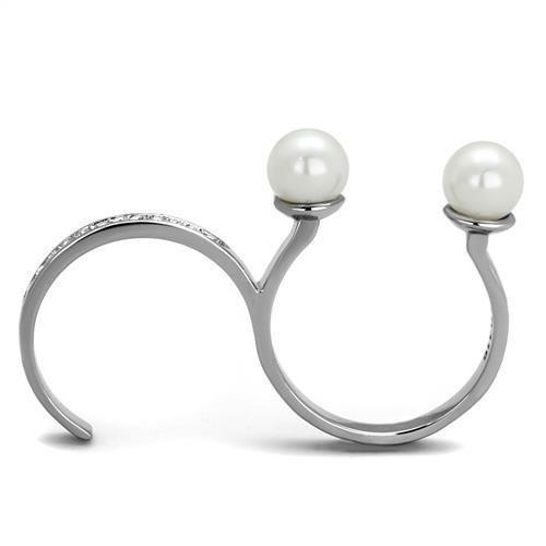 High polished (no plating) Stainless Steel Ring with Synthetic Pearl in White