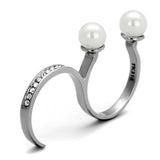 High polished (no plating) Stainless Steel Ring with Synthetic Pearl in White