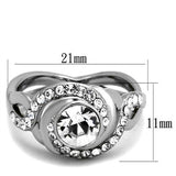 High polished (no plating) Stainless Steel Ring with Top Grade Crystal  in Clear