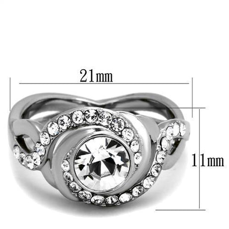 High polished (no plating) Stainless Steel Ring with Top Grade Crystal  in Clear