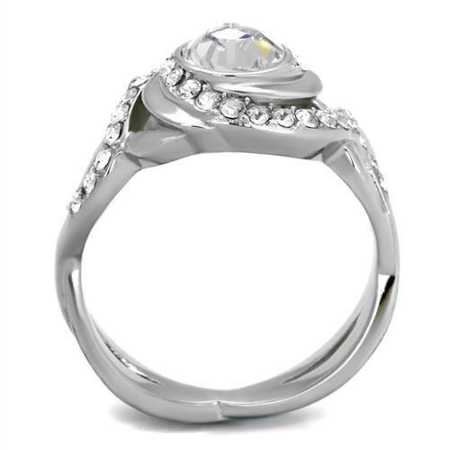 High polished (no plating) Stainless Steel Ring with Top Grade Crystal  in Clear