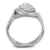 High polished (no plating) Stainless Steel Ring with Top Grade Crystal  in Clear