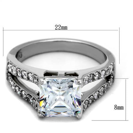 High polished (no plating) Stainless Steel Ring with AAA Grade CZ  in Clear