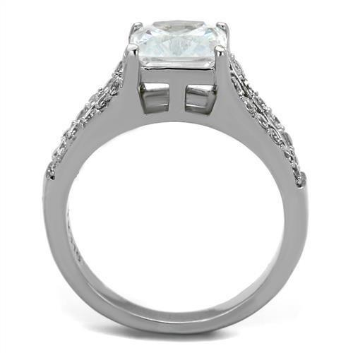 High polished (no plating) Stainless Steel Ring with AAA Grade CZ  in Clear