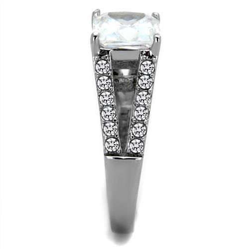 High polished (no plating) Stainless Steel Ring with AAA Grade CZ  in Clear