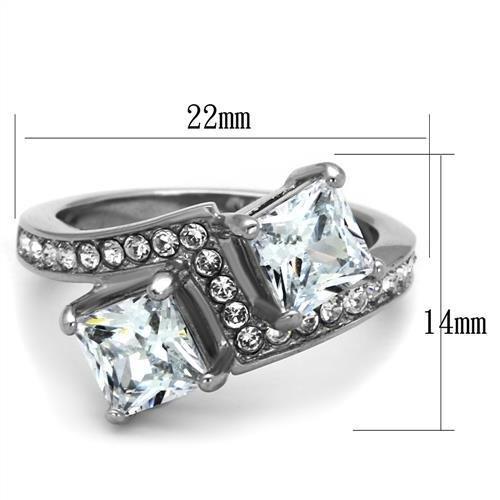 High polished (no plating) Stainless Steel Ring with AAA Grade CZ  in Clear