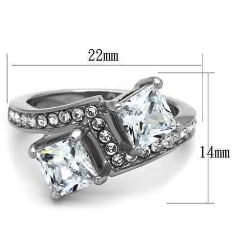 High polished (no plating) Stainless Steel Ring with AAA Grade CZ  in Clear