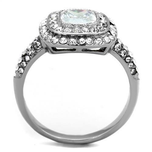 High polished (no plating) Stainless Steel Ring with AAA Grade CZ  in Clear