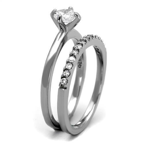 High polished (no plating) Stainless Steel Ring with AAA Grade CZ  in Clear