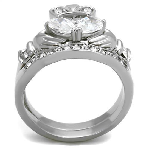 High polished (no plating) Stainless Steel Ring with AAA Grade CZ  in Clear