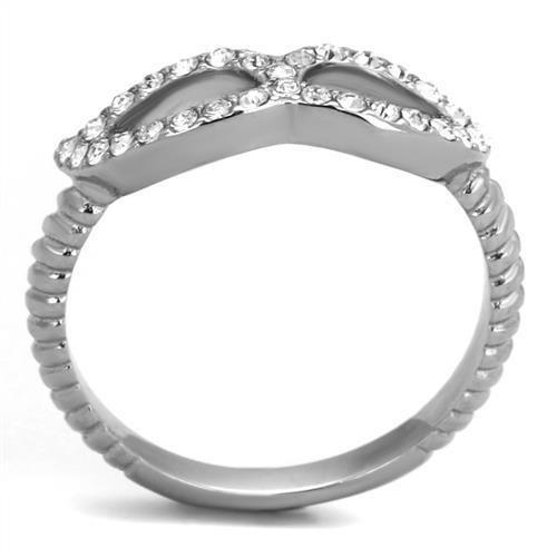 High polished (no plating) Stainless Steel Ring with Top Grade Crystal  in Clear