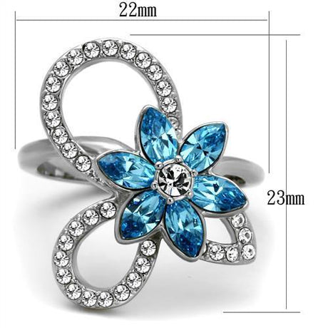 High polished (no plating) Stainless Steel Ring with Top Grade Crystal  in Sea Blue