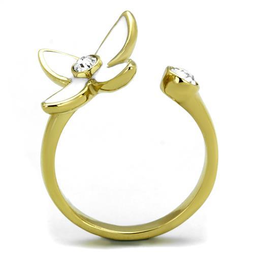 IP Gold(Ion Plating) Stainless Steel Ring with Top Grade Crystal  in Clear