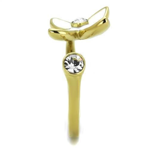 IP Gold(Ion Plating) Stainless Steel Ring with Top Grade Crystal  in Clear